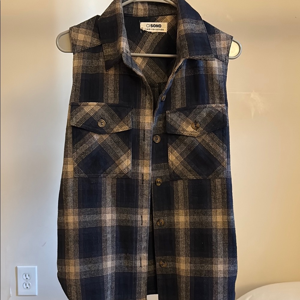 Cisono Plaid Sleeveless Shirt
